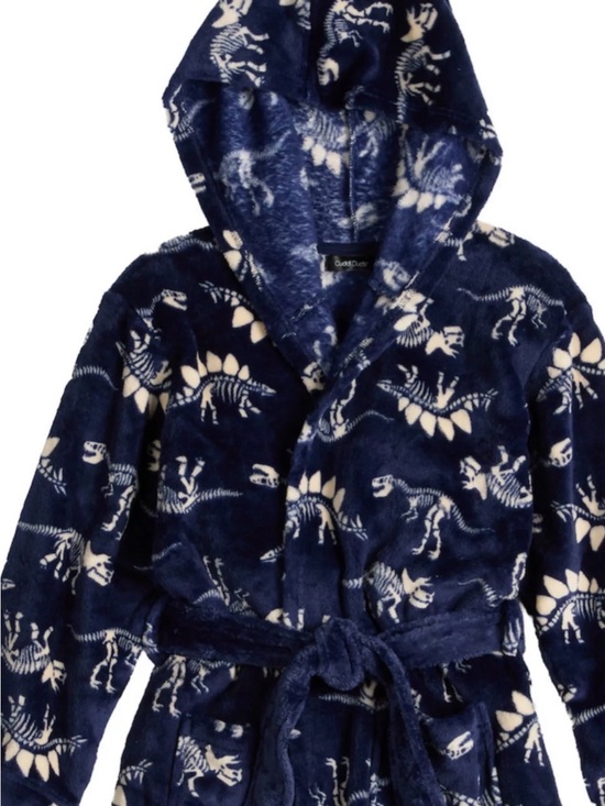Cuddl Duds Other - Cuddl Duds Kids Hooded Fleece Robe - Blue Dinosaur NWT /size Large 12-14